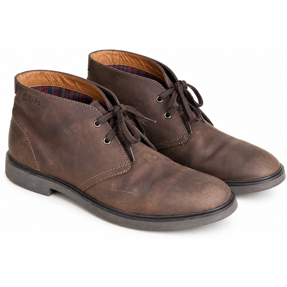 Clarks Mens Size 13 M Brown Leather Chukka Boots Lace Up Casual Ankle Shoes